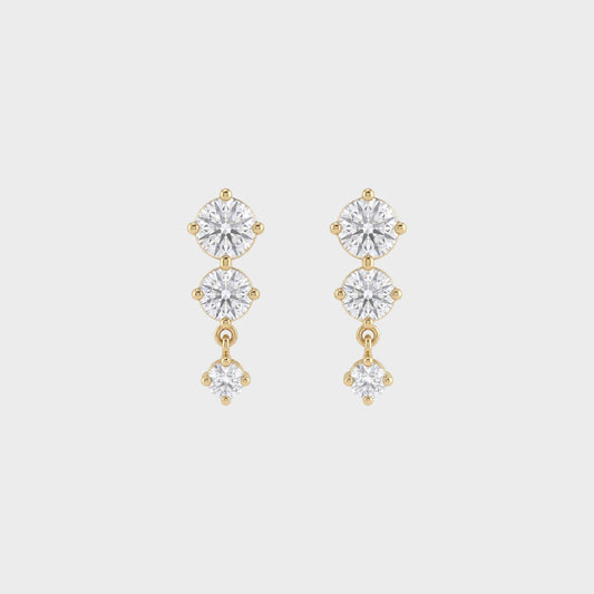 Three Stone Round Cut Drop Earrings
