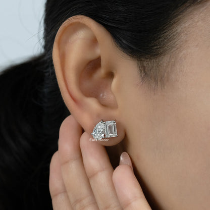 Toi Et Moi Pear And Emerald Diamond Stud Earrings