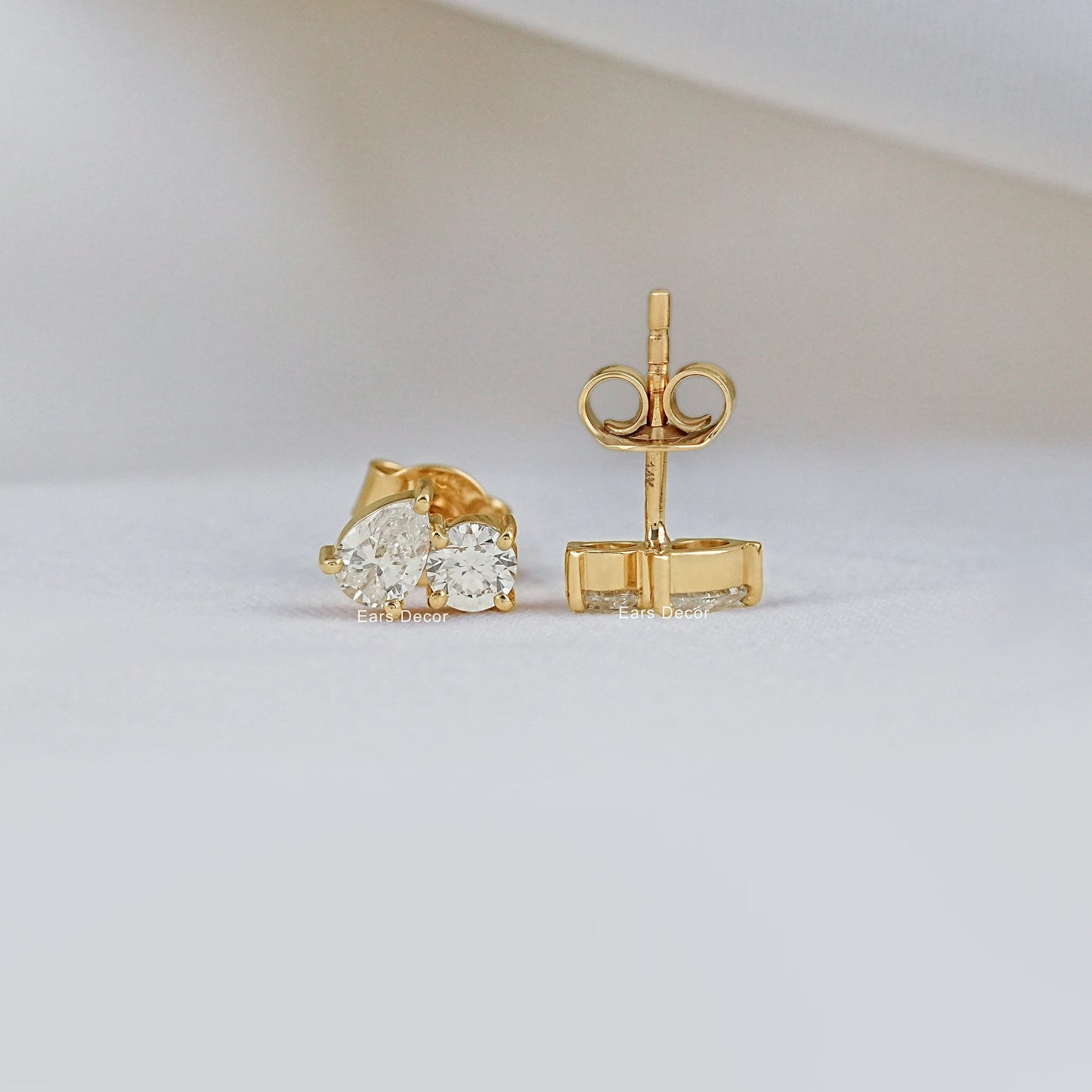 Round And Pear Cut Two Stone Stud Earring