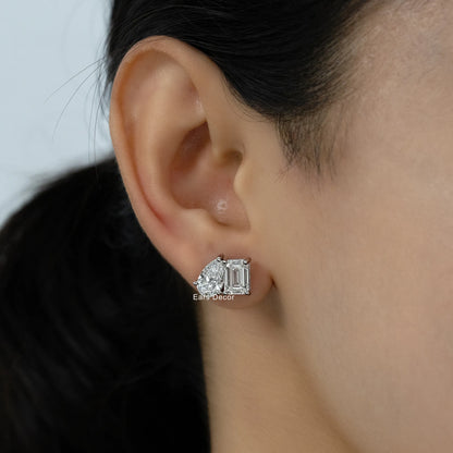 Toi Et Moi Pear And Emerald Diamond Stud Earrings