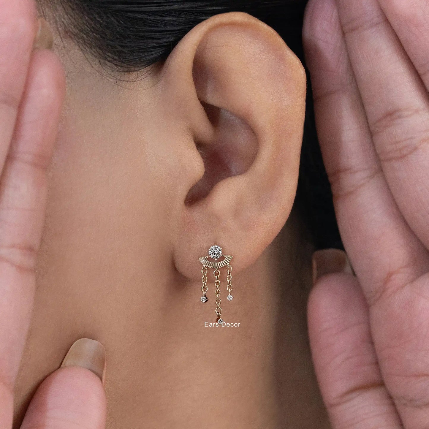 Round Cut Triple Chain Dangle Earrings