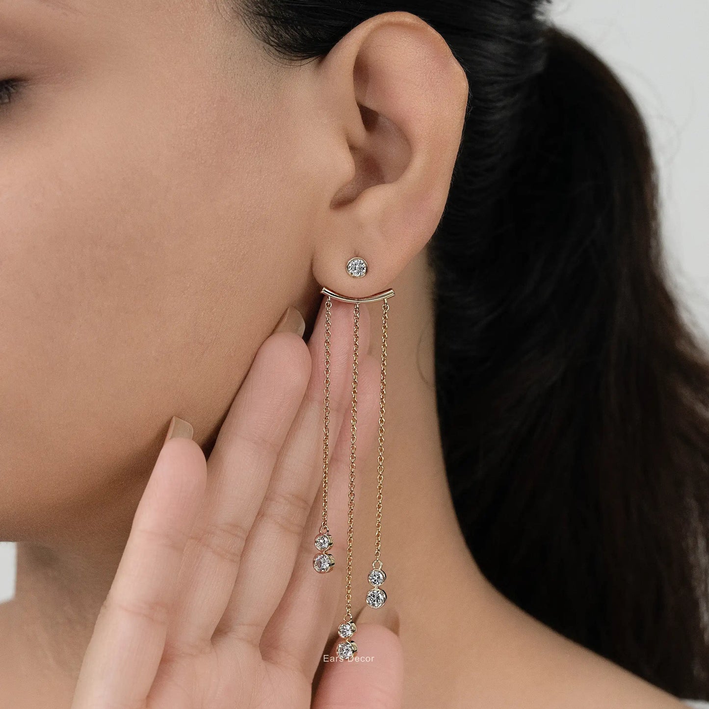 Triple Chain Long Dangle Stud Earring