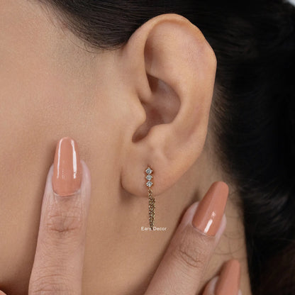 Triple Round Cut Dangle Chain Earring