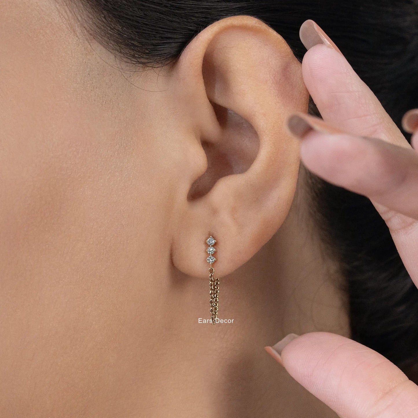 Triple Round Cut Dangle Chain Earring