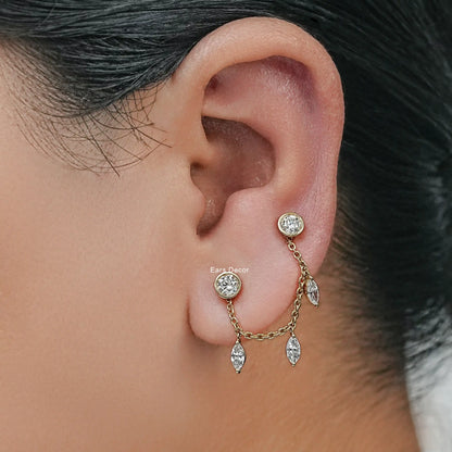 Double Piercing Chain Dangle Earrings