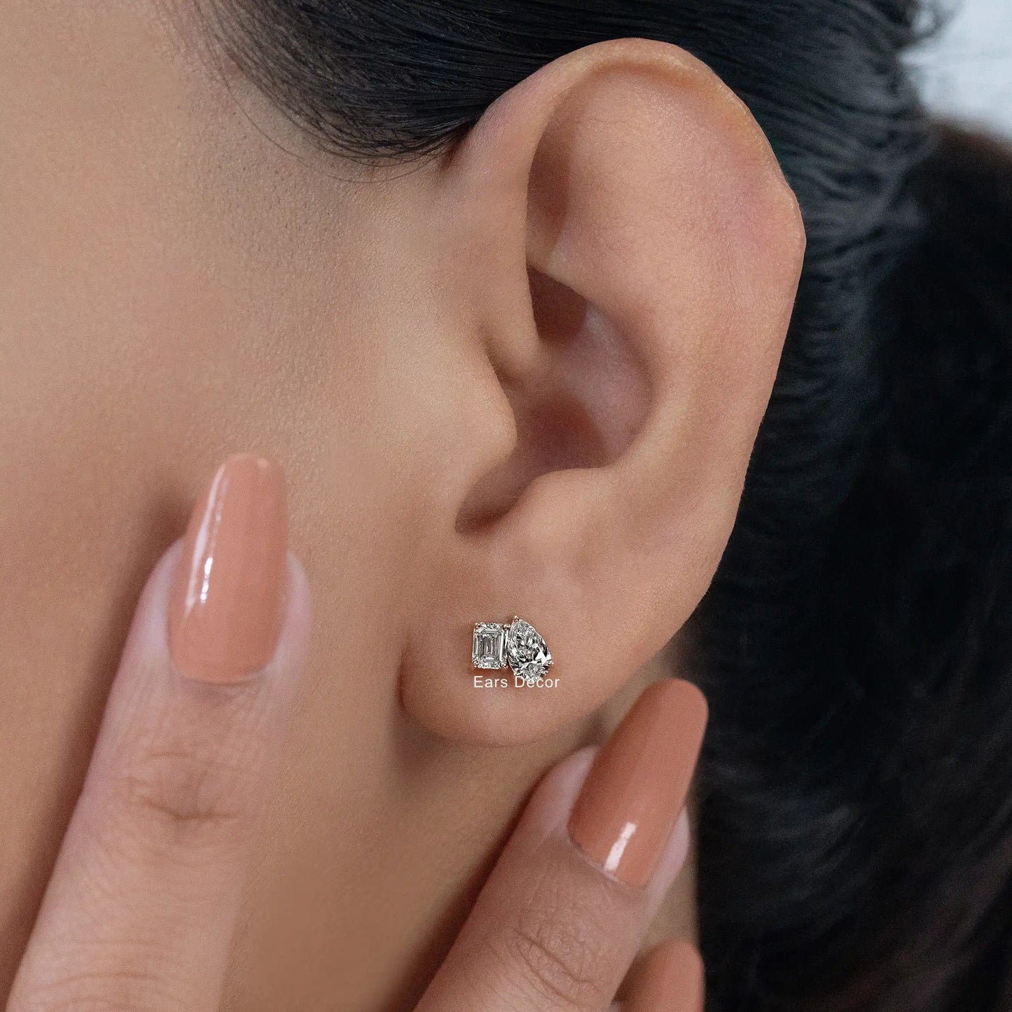Two Stone Lab Grown Diamond Stud Earring