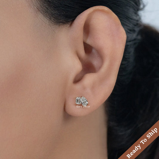 Two Stone Lab Grown Diamond Stud Earring