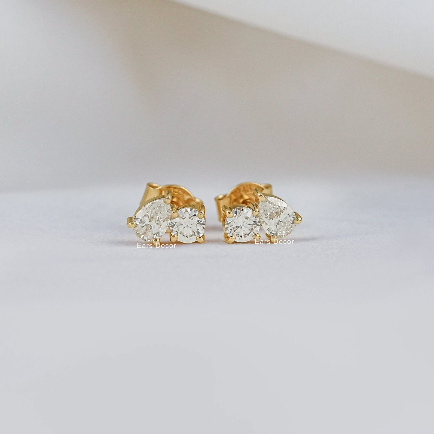 Round And Pear Cut Two Stone Stud Earring