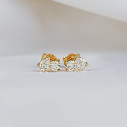Round And Pear Cut Two Stone Stud Earring