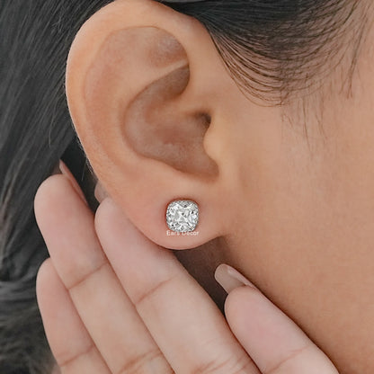 Moissanite Square Old Mine Cushion Cut Stud Earrings
