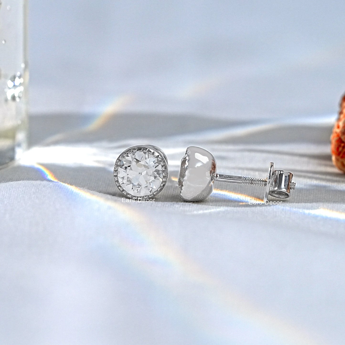 Old European Round Moissanite Diamond Stud Earrings