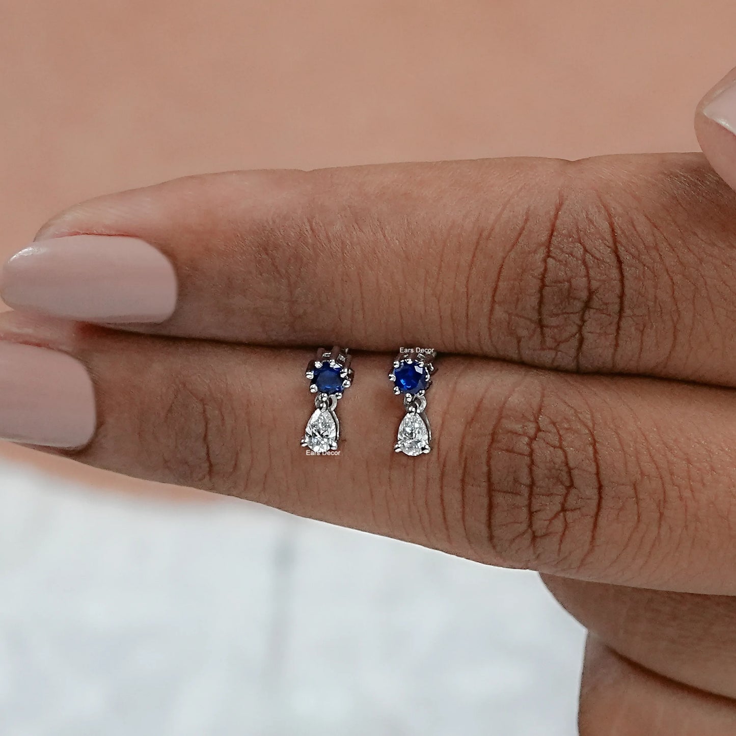 Sapphire Round And Pear Lab Diamond Drop Earring