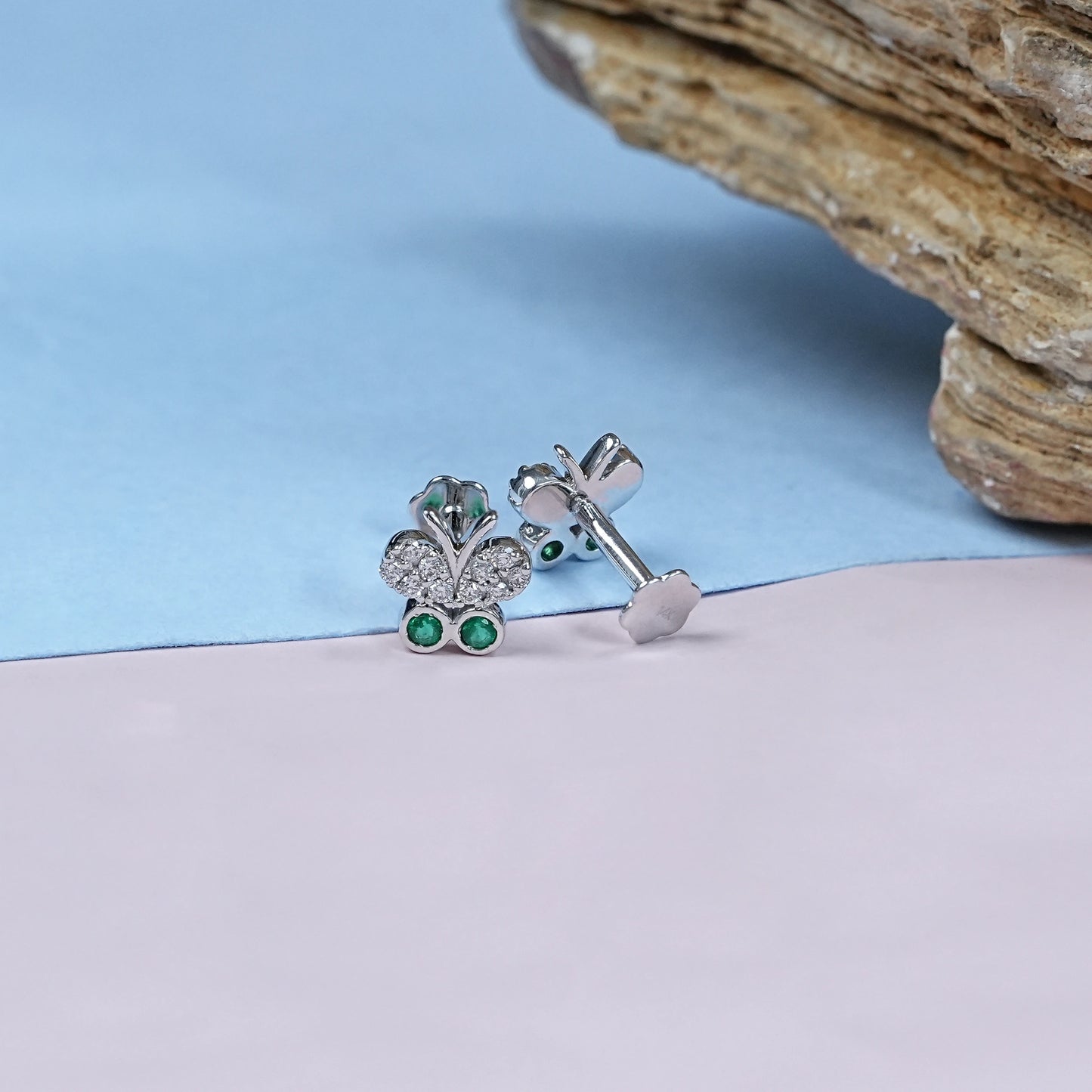 Bezel Set Green Gemstone Butterfly Stud Earrings