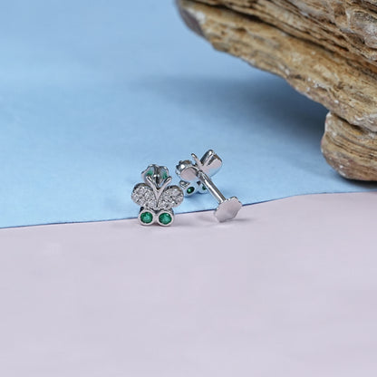 Bezel Set Green Gemstone Butterfly Stud Earrings