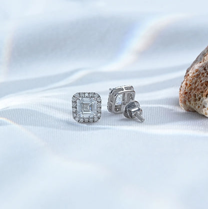 Asscher Cut Halo Lab Diamond Stud Earrings