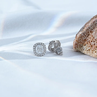 Lab Diamond Cushion Cut Halo Stud Earrings