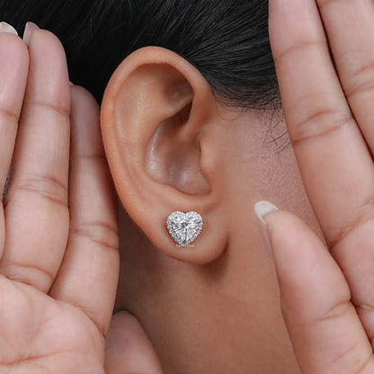 Heart Brilliant Cut Halo Lab Diamond Stud Earrings