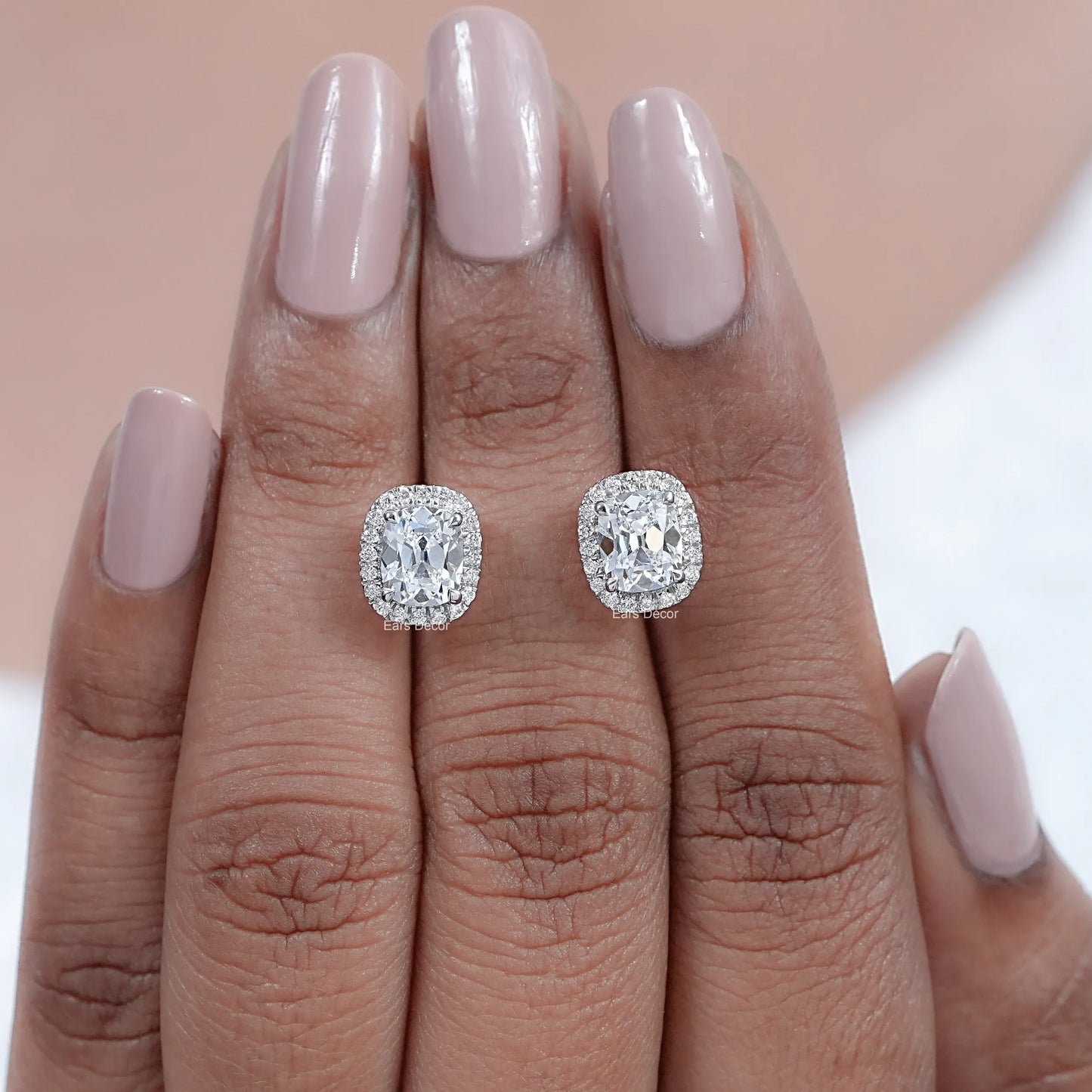 Old Mine Cushion Lab Diamond Halo Earrings