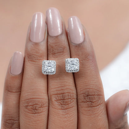 Princess cut Lab Grown Diamond Halo Stud Earrings