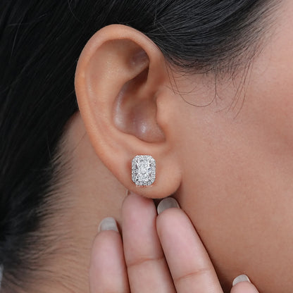 Lab Grown Radiant Diamond Halo Stud Earrings