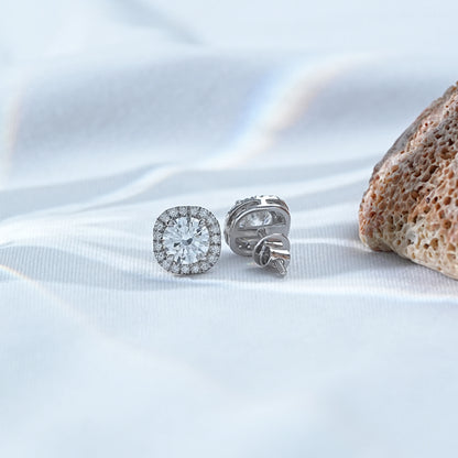 Lab Grown Round Cut Halo Stud Earrings