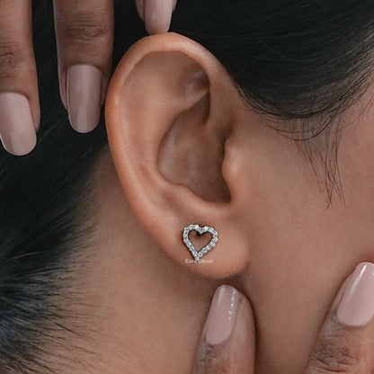 Open Heart Round Diamond Stud Earrings