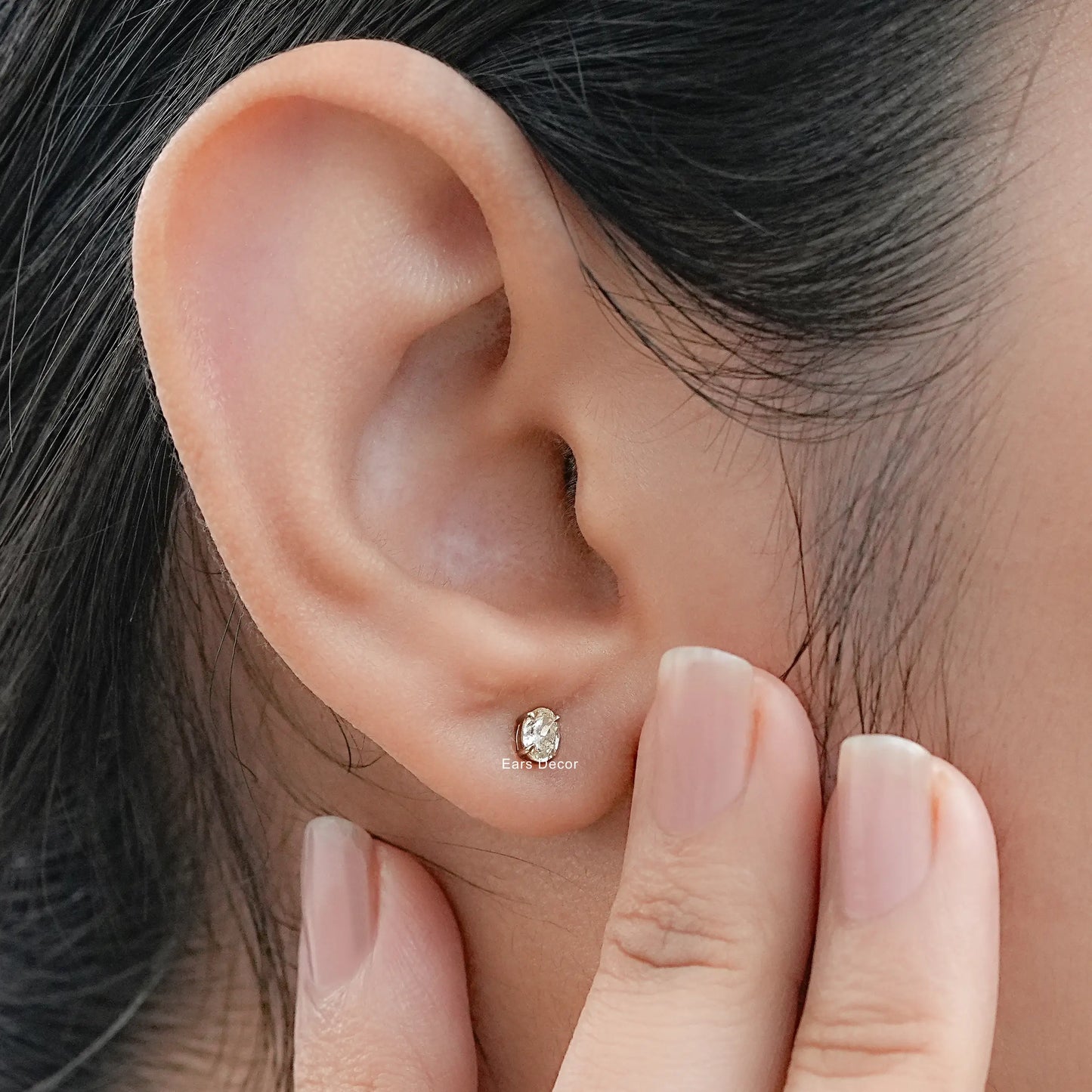 Oval Cut Yellow Diamond Solitaire Stud Earring