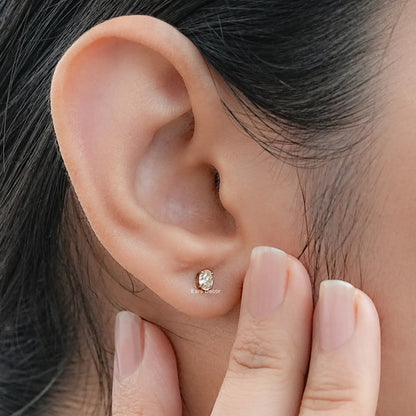 Oval Cut Yellow Diamond Solitaire Stud Earring