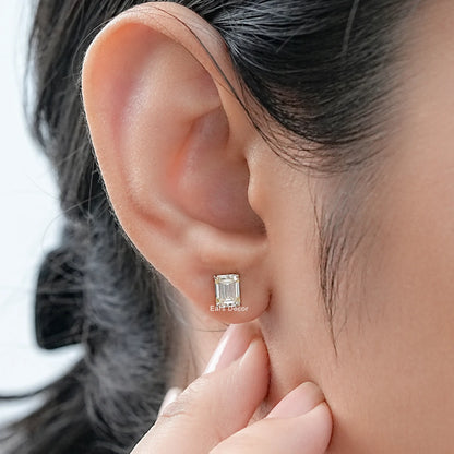 Yellow Emerald Cut Diamond Stud Earring