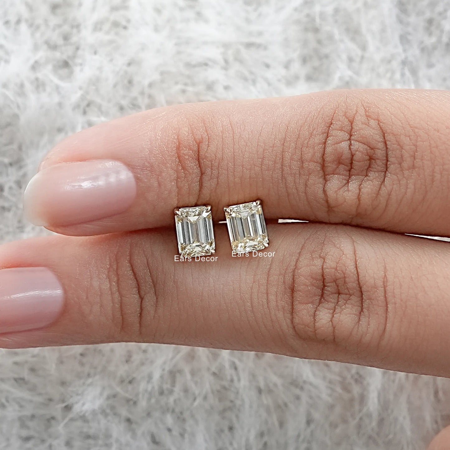 Yellow Emerald Cut Diamond Stud Earring