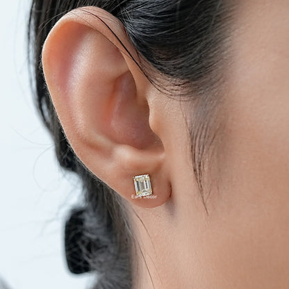Yellow Emerald Cut Diamond Stud Earring