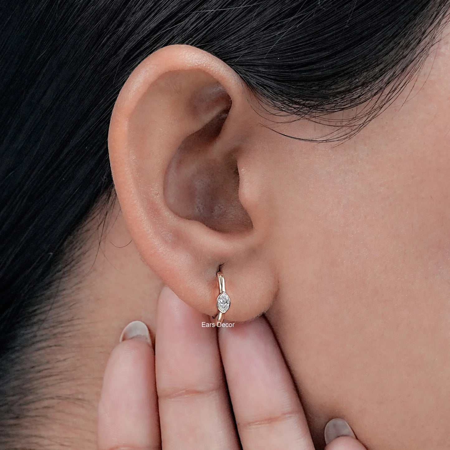 Bezel Set Marquise Cut Moissanite Hoop Earrings