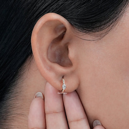 Bezel Set Marquise Cut Moissanite Hoop Earrings