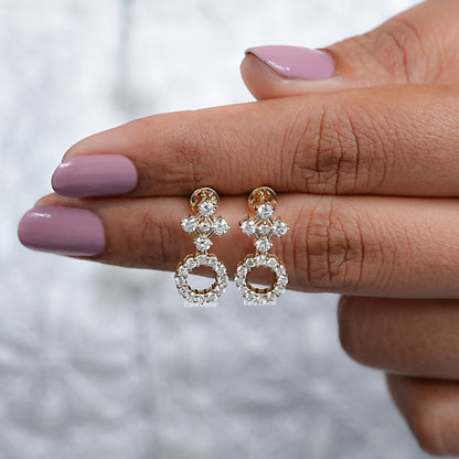 Open Circle Round Diamond Drop Earrings