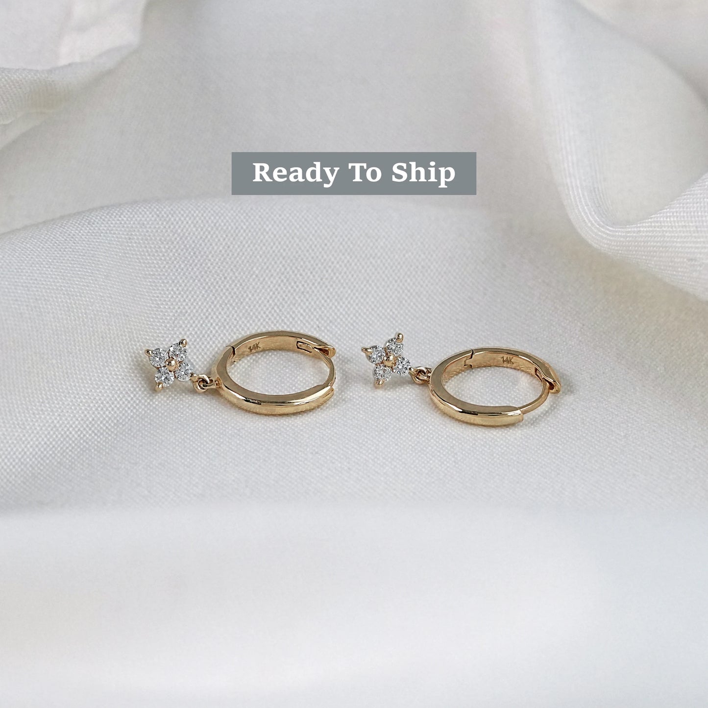 Round Lab Diamond Floral Drop Hoop Earrings