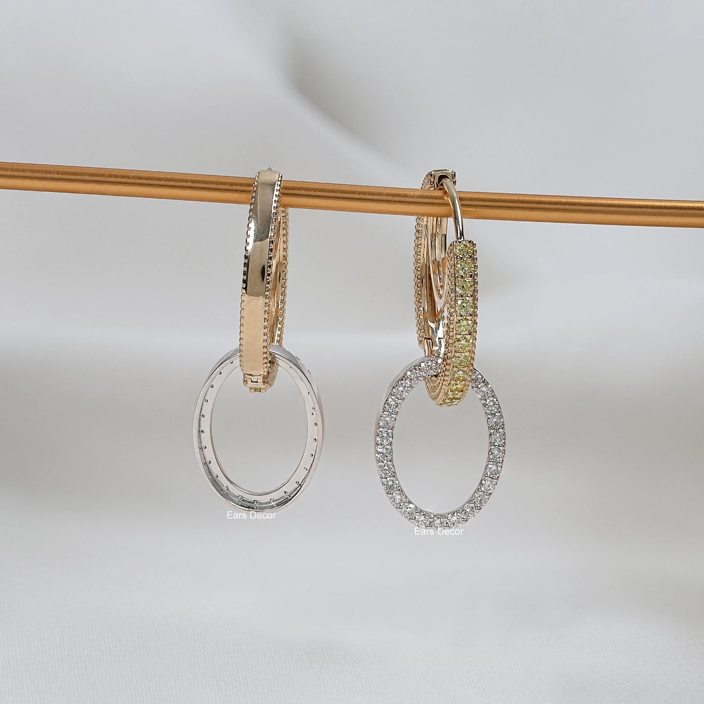 Yellow Round Cut Lab Diamond Double Link Hoop Earrings