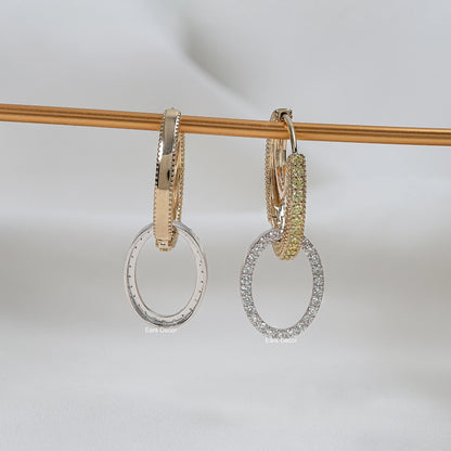 Yellow Round Cut Lab Diamond Double Link Hoop Earrings