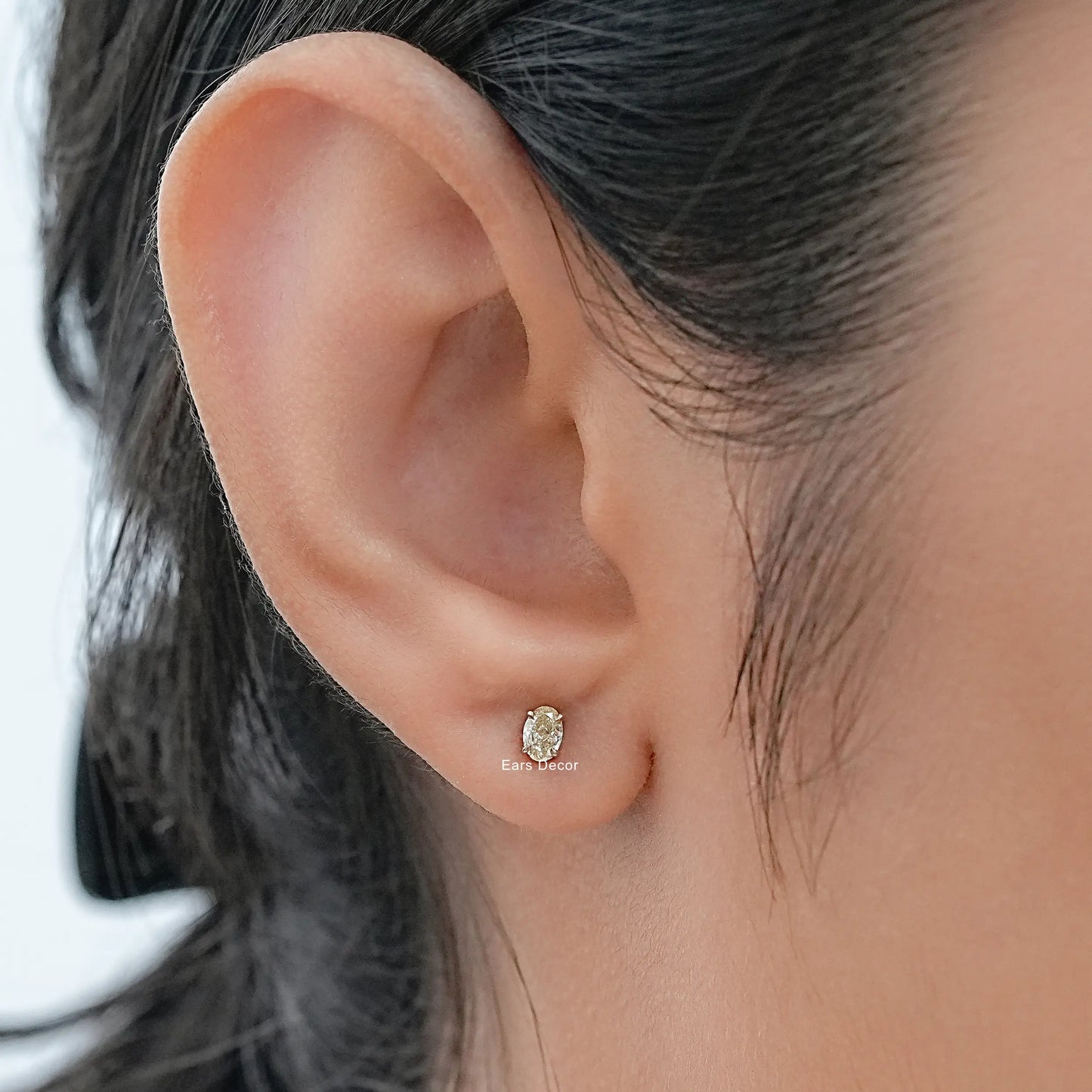 Oval Cut Yellow Diamond Solitaire Stud Earring