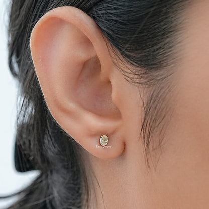 Oval Cut Yellow Diamond Solitaire Stud Earring