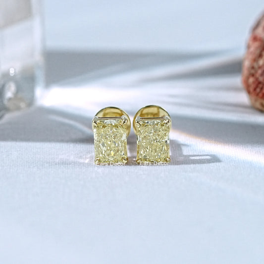 Yellow Radiant Cut Lab Diamond Stud Earring