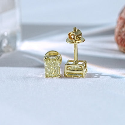 Yellow Radiant Cut Lab Diamond Stud Earring