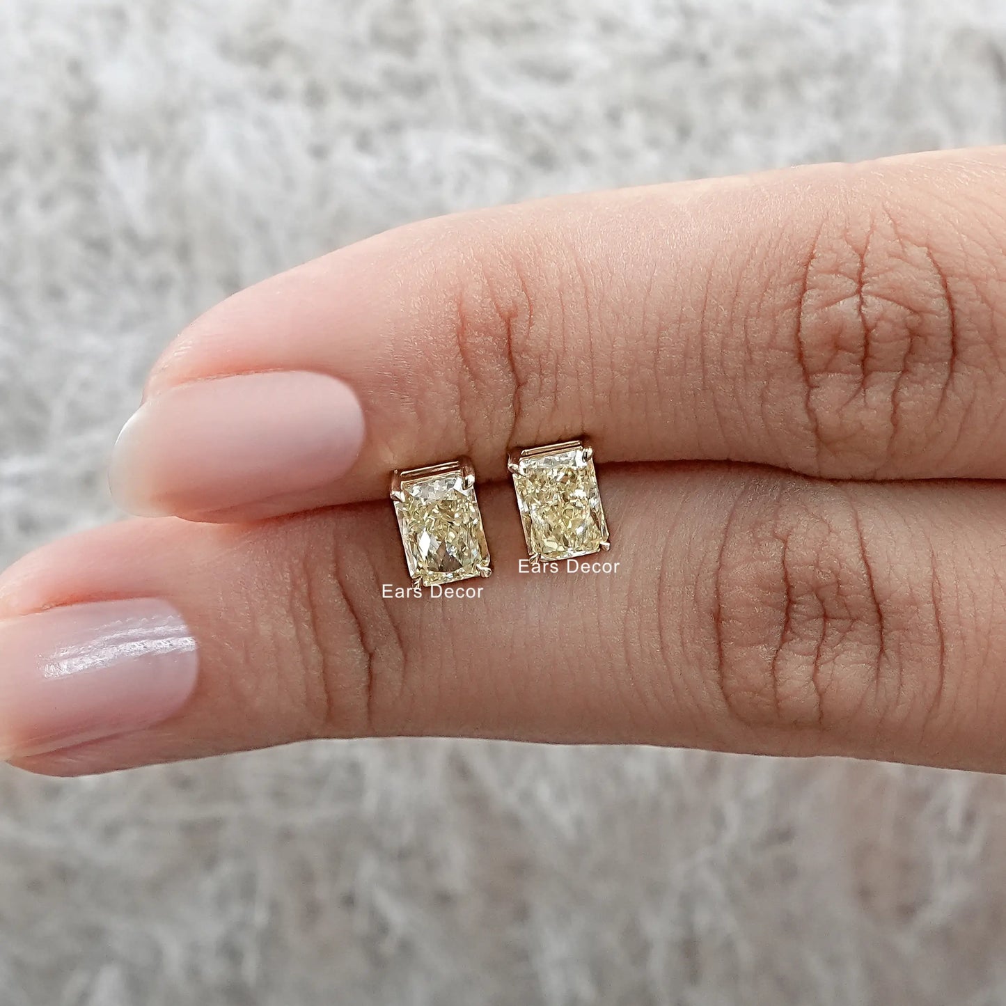 Yellow Radiant Cut Lab Diamond Stud Earring