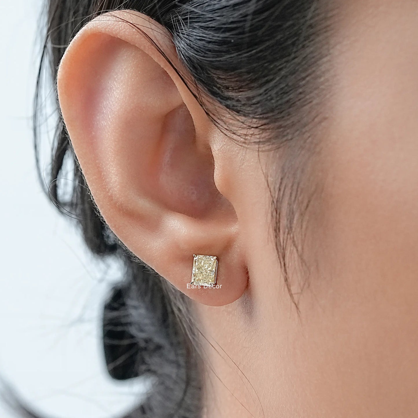 Yellow Radiant Cut Lab Diamond Stud Earring