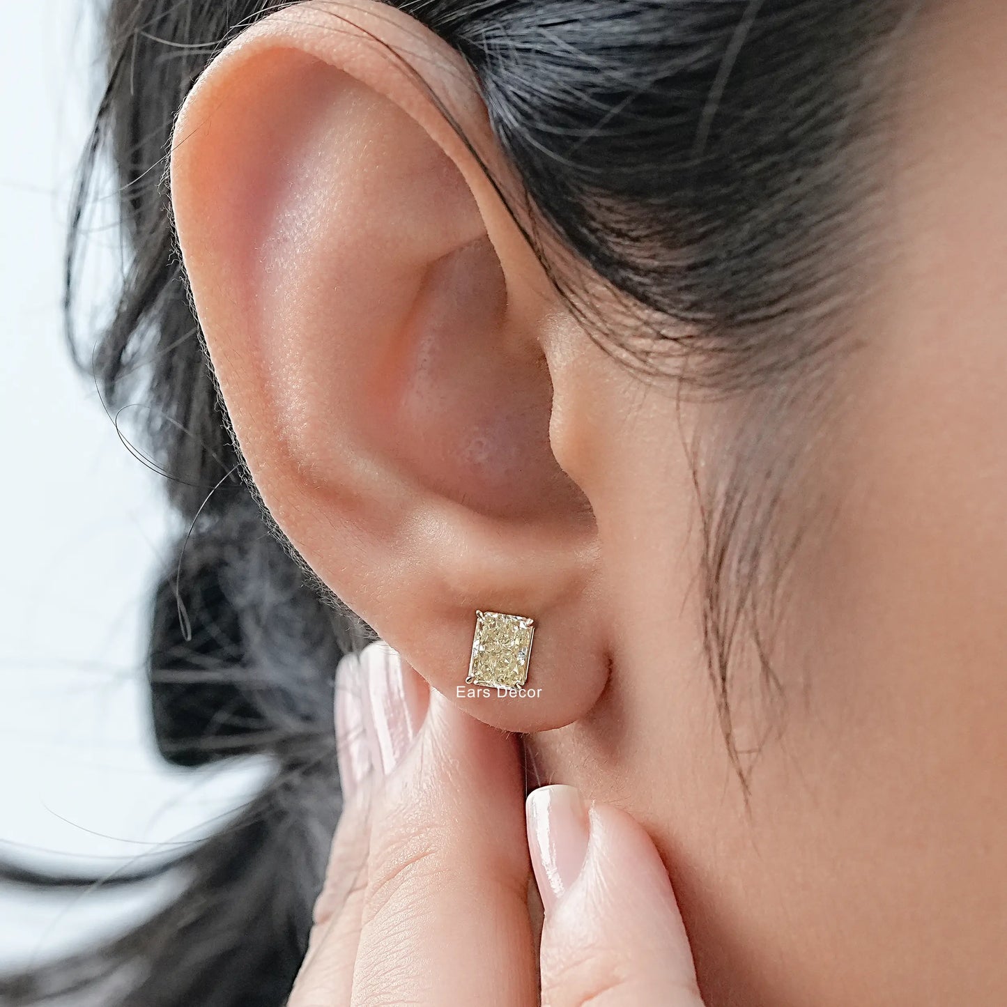 Yellow Radiant Cut Lab Diamond Stud Earring