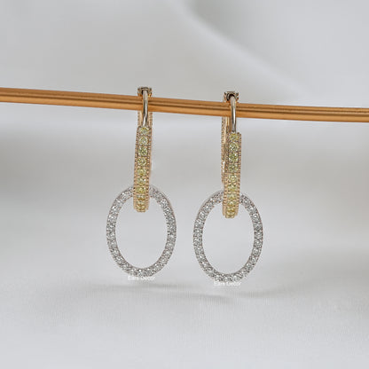 Yellow Round Cut Lab Diamond Double Link Hoop Earrings