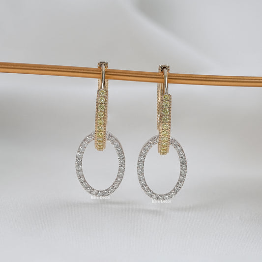 Yellow Round Cut Lab Diamond Double Link Hoop Earrings