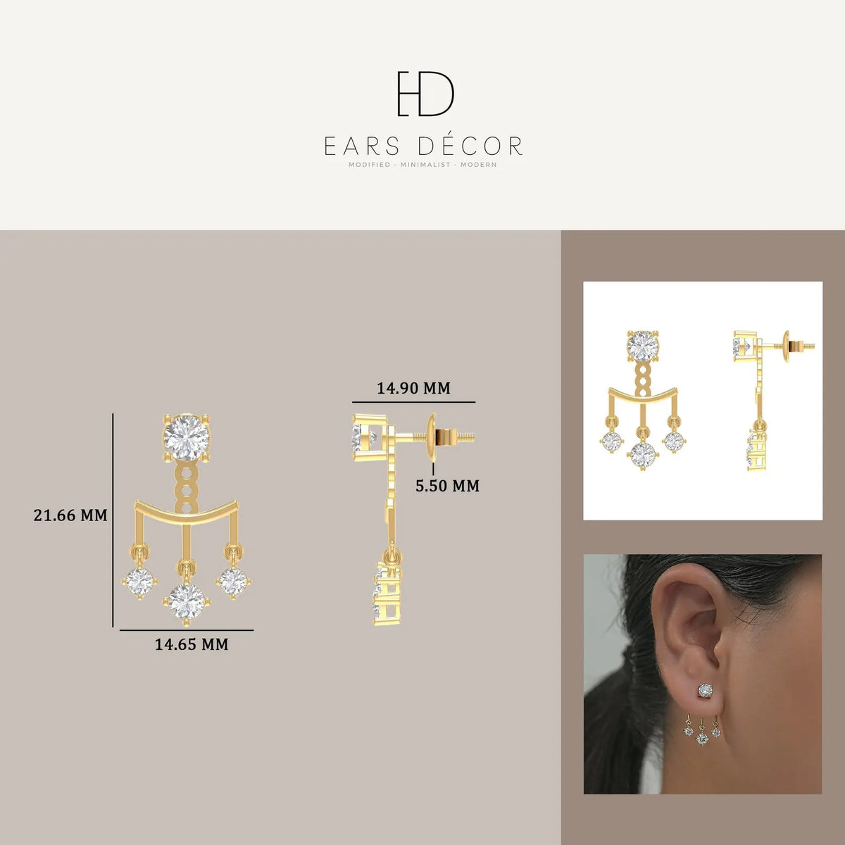 Round Lab Diamond Ear Jacket Earring