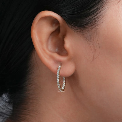 Round Cut Natural Diamond In-Out Hoop Earrings