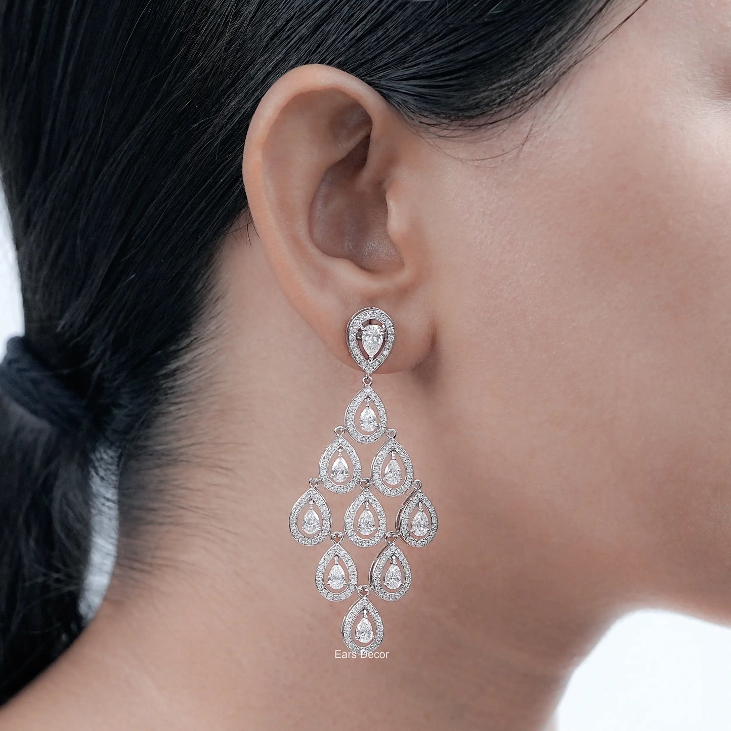 Pear Cut Lab Diamond Chandelier Drop Earrings