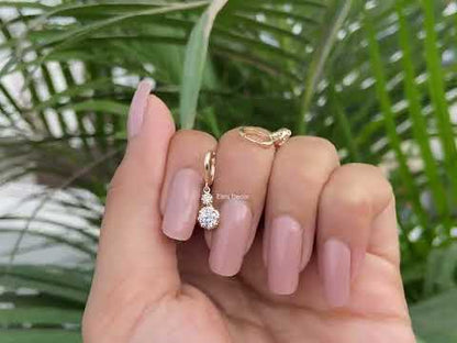 Natural Round Diamond Drop Huggie Hoop Earrings